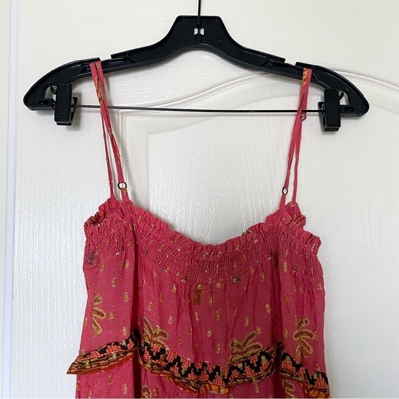 Farm Rio Dress Coqeuirissimo Metallic Palm Trees Maxi Summer Beach Pink M NWT - Picture 7 of 8